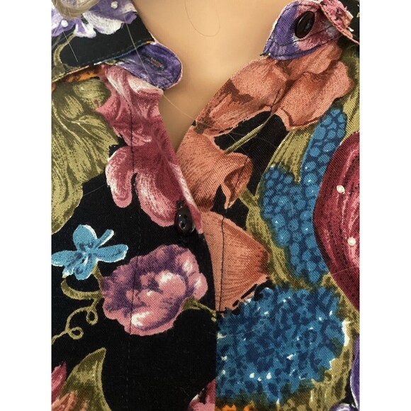 Vtg 80s Destination Other M L Shirt Oversize Floral Colorful Sequins Beaded - Picture 9 of 16